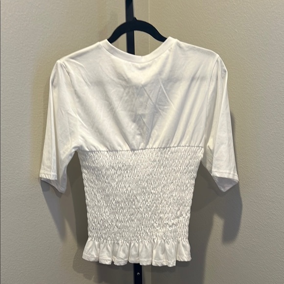 Divided White Smocked Ruffled Short Sleeve Tee - Picture 3 of 3